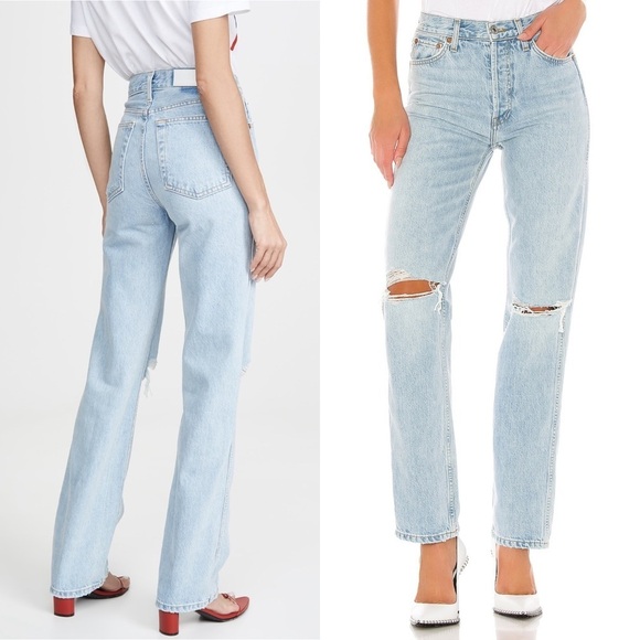 NWT RE/DONE 90s High Rise Light Wash Distressed Denim Loose Straight Leg Jean 26 - Picture 12 of 14